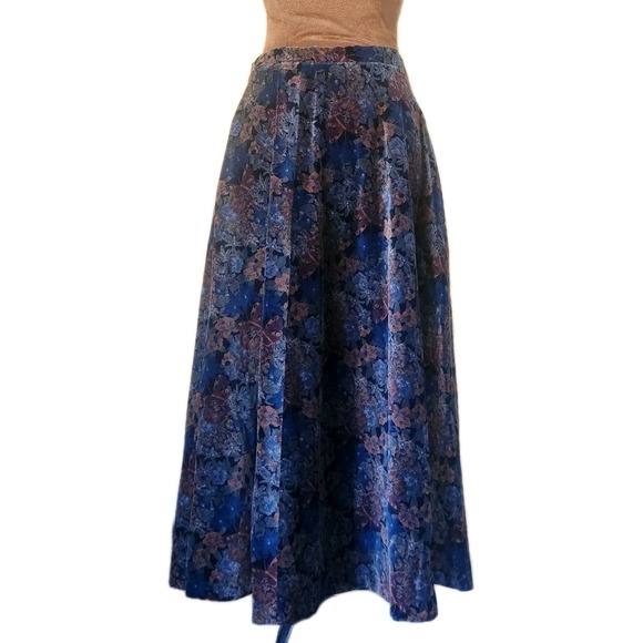 VTG Century of Boston Womens Velvet Maxi Skirt Whimsigoth Floral Regency Size S - Picture 1 of 6